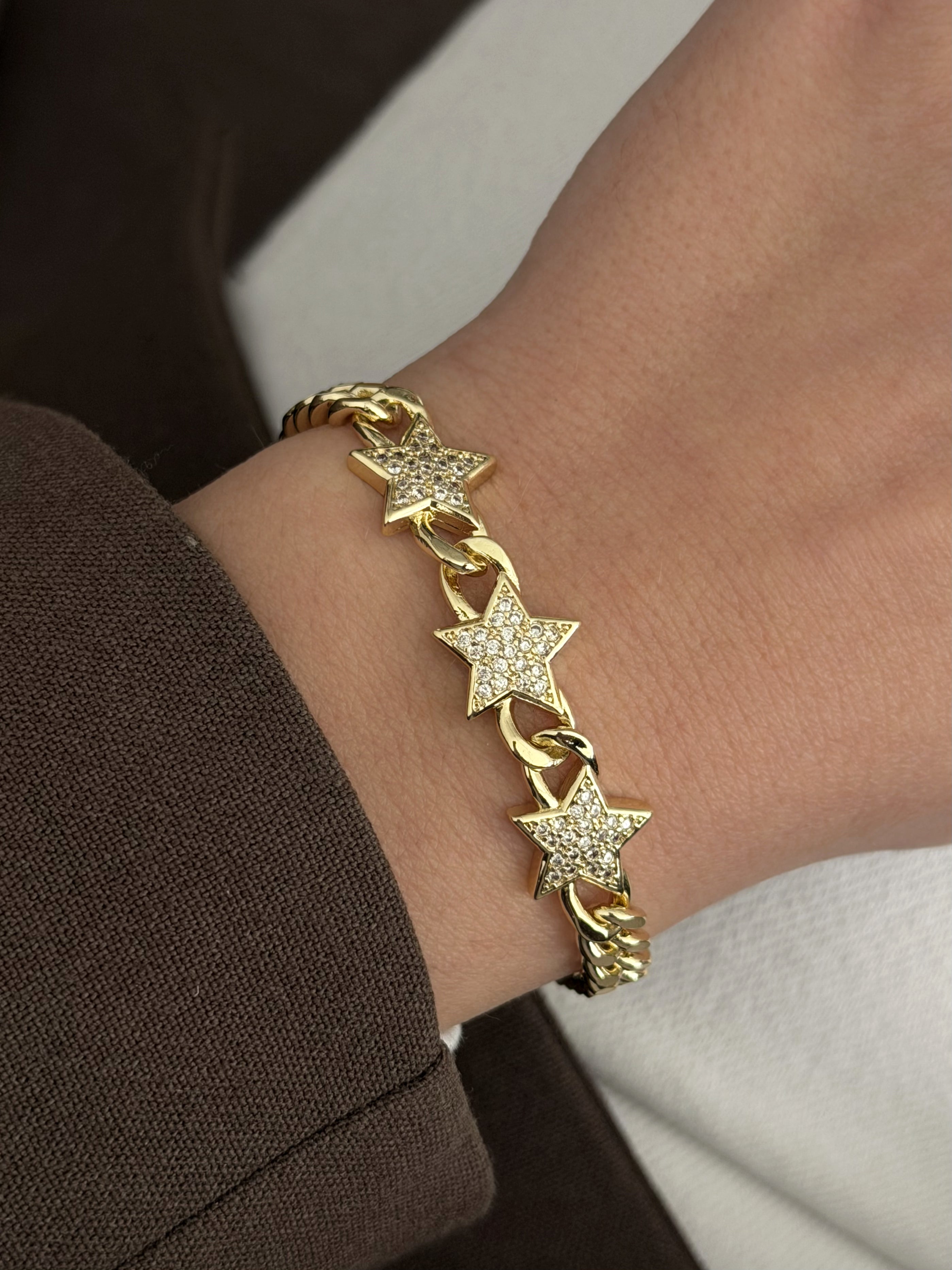 Gold Cz Pave Star Motif Curb Chain Bracelet wholesale jewelry BRACELETS  Catwalk Jewellery Europe