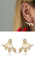 Gold Cz Pave Geometric Diamond Shape Fan Ear Jacket Earrings wholesale jewelry VIP 14K EARRINGS  Catwalk Jewellery Europe