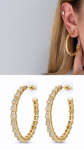 Gold Cz Pave Geometric Pyramid Link C Hoop Statement Earrings wholesale jewelry VIP 14K EARRINGS  Catwalk Jewellery Europe