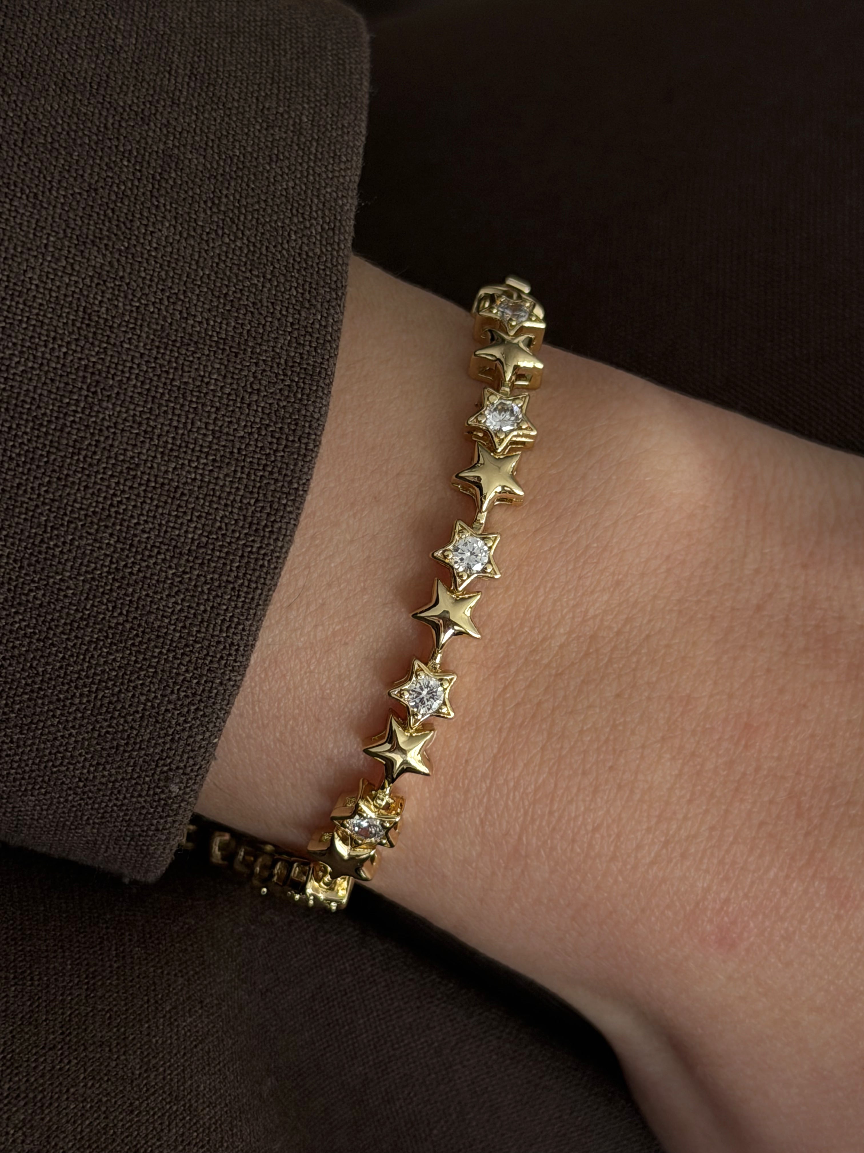 Gold Star Motif Cz Accent Tennis Bracelet wholesale jewelry BRACELETS  Catwalk Jewellery Europe