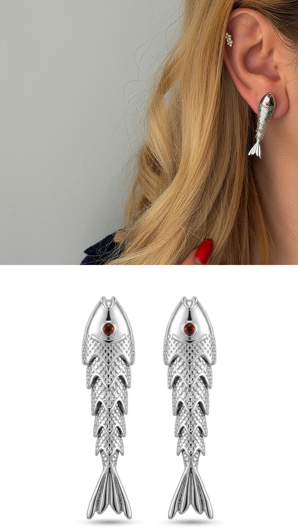 Silver Textured Articulated Fish Stud Earrings wholesale jewelry VIP 14K EARRINGS  Catwalk Jewellery Europe