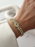 Gold Iced Out Cz Pave Curb Chain Bracelet With S Logo Clasp wholesale jewelry BRACELETS  Catwalk Jewellery Europe