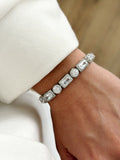 Silver Emerald And Round Cut Cz Halo Link Bracelet wholesale jewelry BRACELETS  Catwalk Jewellery Europe