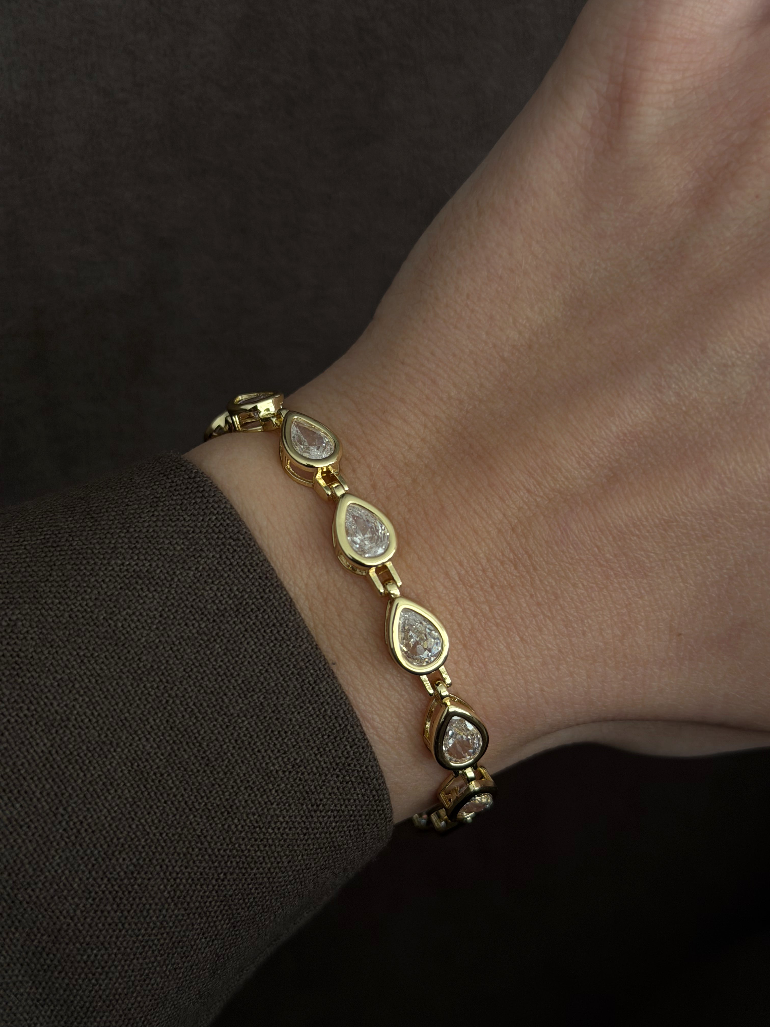 Gold Pear Cut Cz Bezel Station Bracelet wholesale jewelry BRACELETS  Catwalk Jewellery Europe
