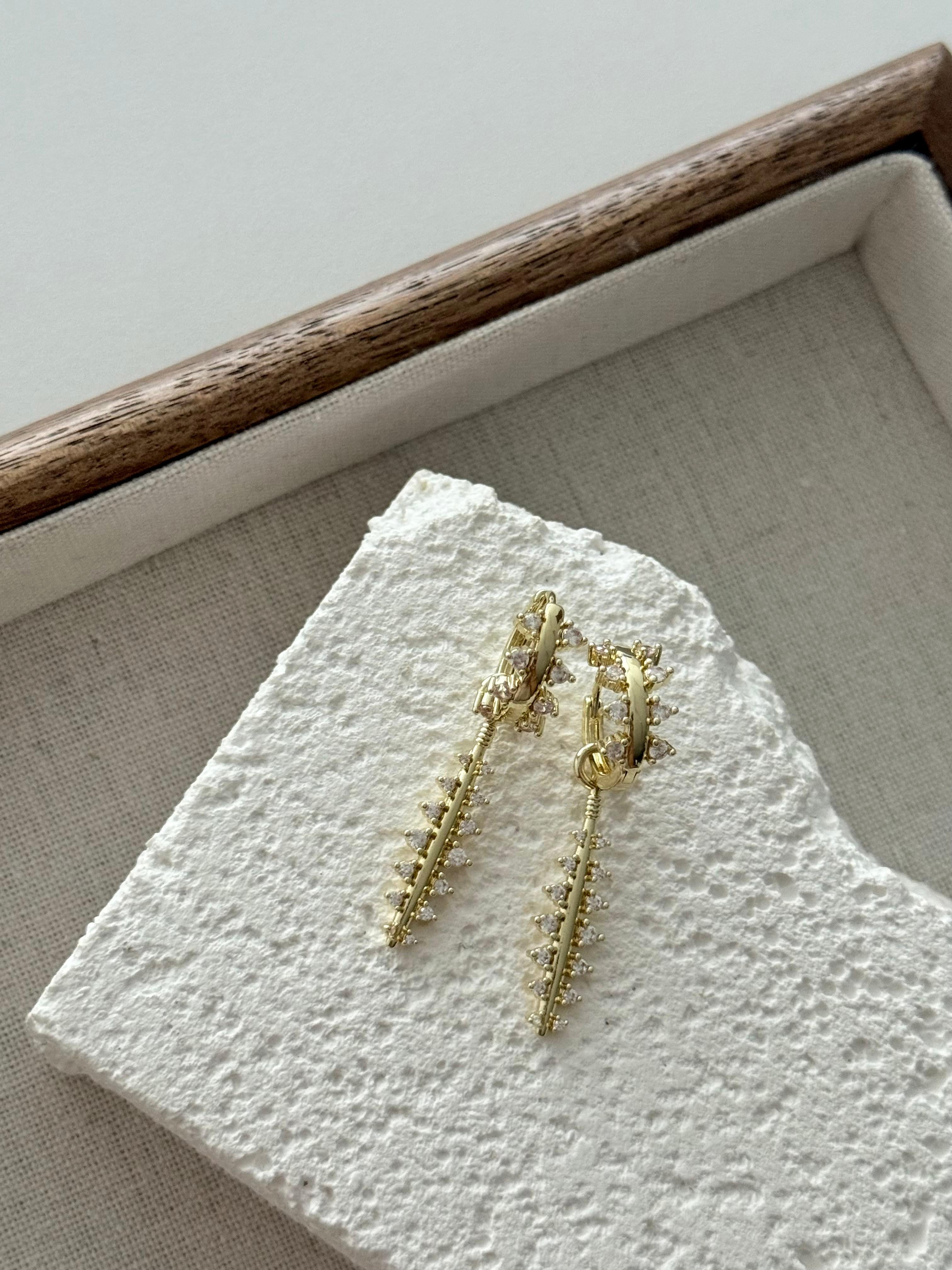 Gold Cz Pave Spiked Vine Dangle Huggie Hoop Earrings wholesale jewelry VIP 14K EARRINGS  Catwalk Jewellery Europe