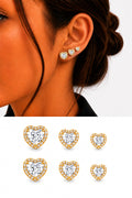 Gold Cz Pave Heart Cut Halo Graduated Stud Earring Set Of 3 wholesale jewelry VIP 14K EARRINGS  Catwalk Jewellery Europe