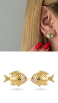 Gold Textured Fish Cz Accent Stud Earrings wholesale jewelry VIP 14K EARRINGS  Catwalk Jewellery Europe