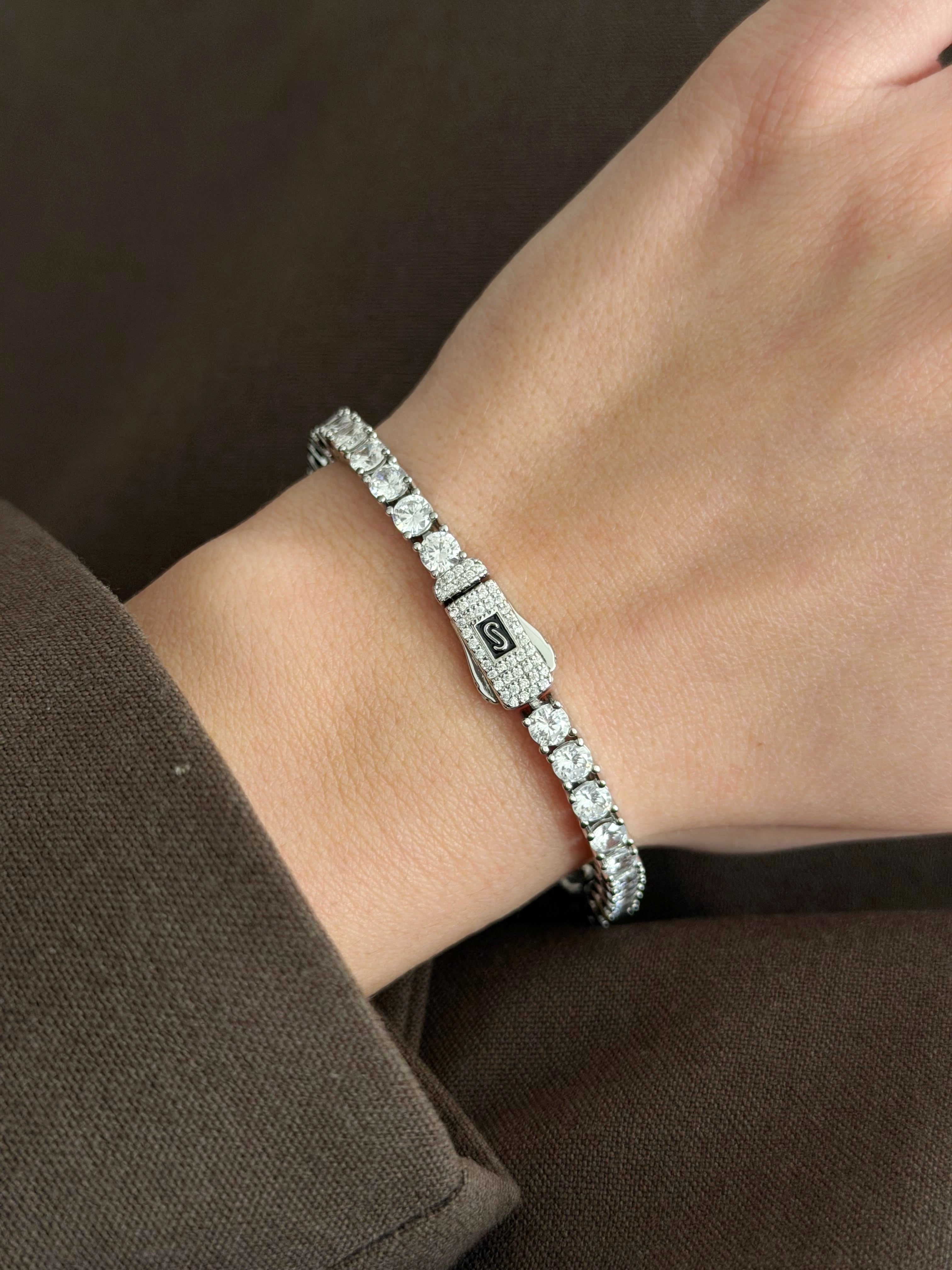 Silver Round Cut Cz Tennis Bracelet Pave Buckle Clasp wholesale jewelry BRACELETS  Catwalk Jewellery Europe