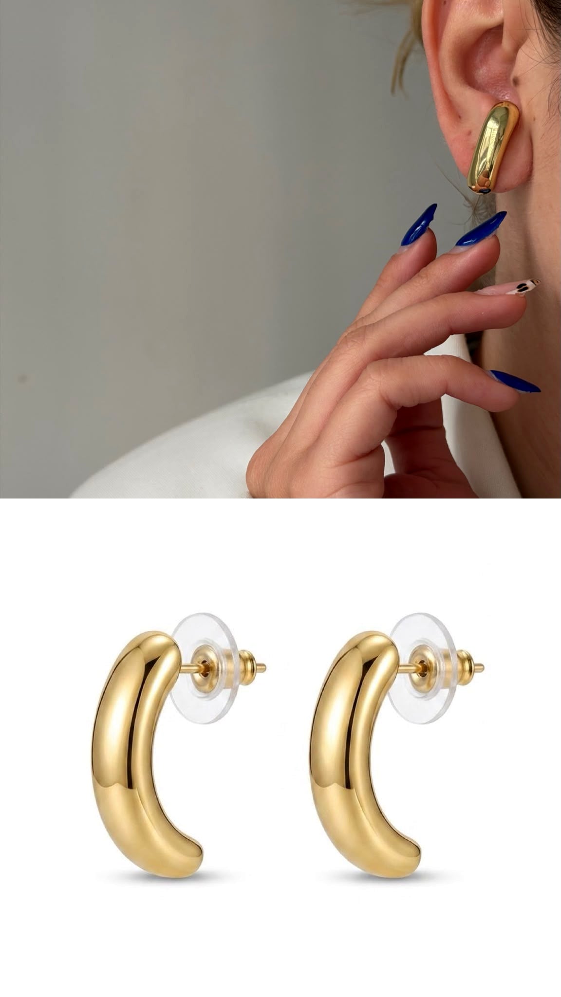 Gold Smooth Thick Tube C Hoop Stud Earrings wholesale jewelry VIP 14K EARRINGS  Catwalk Jewellery Europe