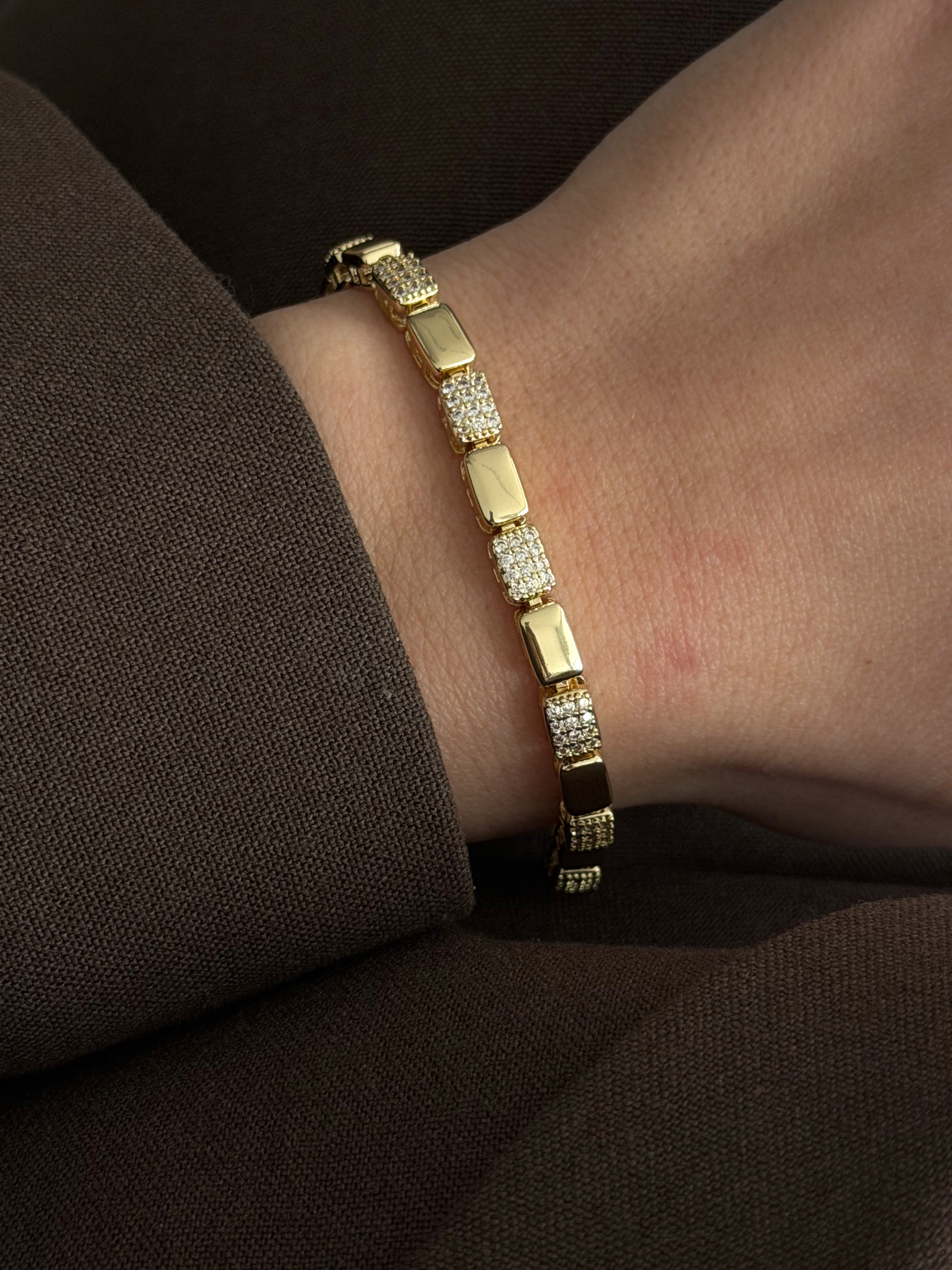 Gold Cz Pave Alternating Rectangular Bar Link Bracelet wholesale jewelry BRACELETS  Catwalk Jewellery Europe