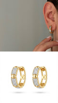 Gold Cz Pave V Logo Huggie Hoop Earrings wholesale jewelry VIP 14K EARRINGS  Catwalk Jewellery Europe