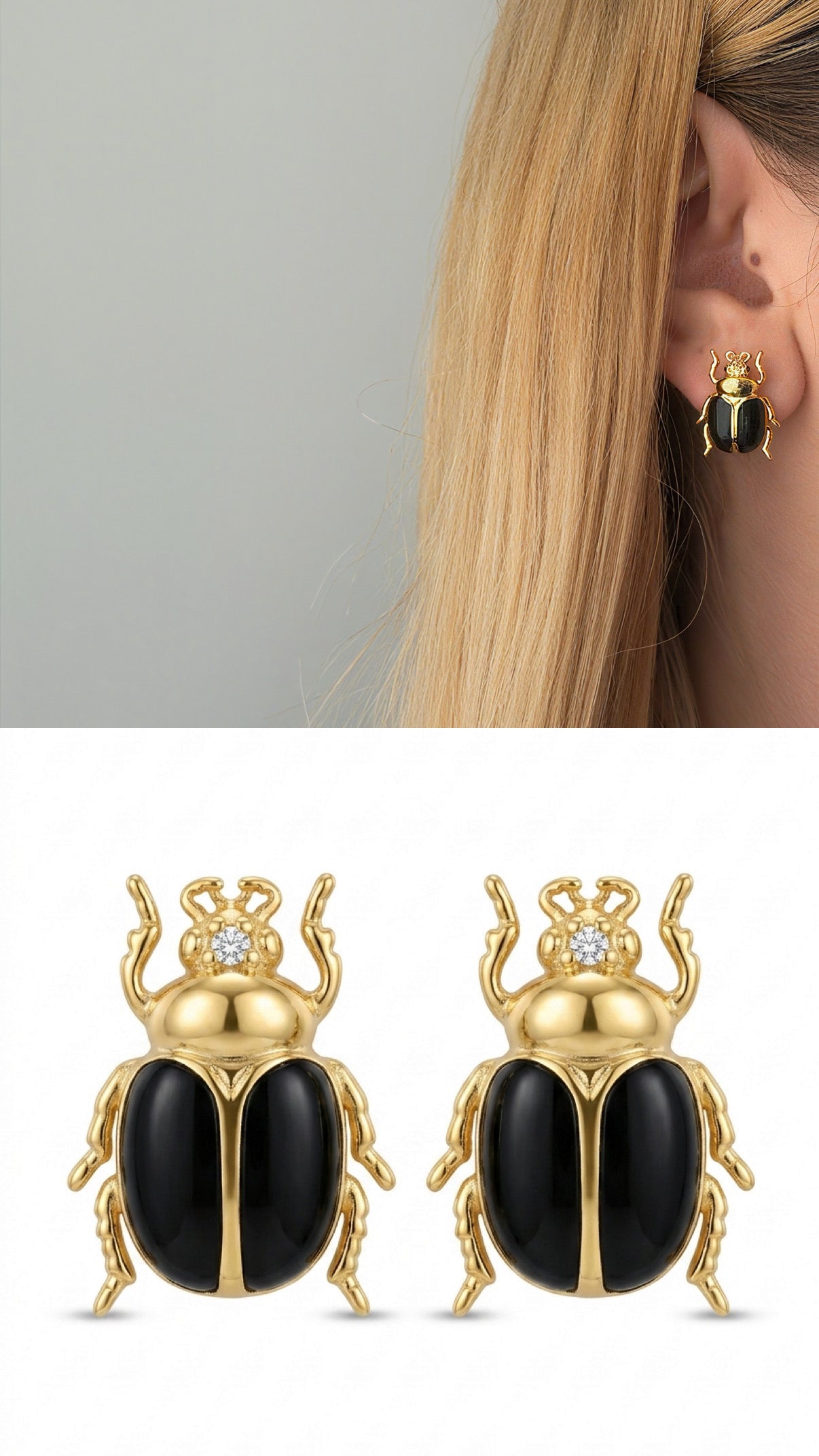 Gold Black Enamel Cz Accent Scarab Beetle Stud Earrings wholesale jewelry VIP 14K EARRINGS  Catwalk Jewellery Europe