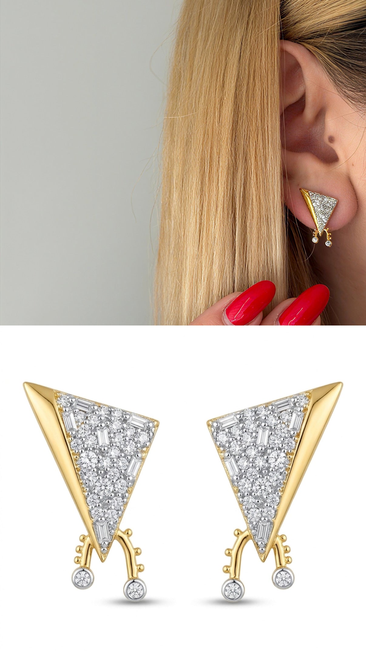Gold Cz Pave Triangle Dangle Charm Stud Earrings wholesale jewelry VIP 14K EARRINGS  Catwalk Jewellery Europe