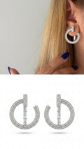 Silver Open Circle T Bar Cz Pave Geometric Curated Maximalism Statement Earrings wholesale jewelry VIP 14K EARRINGS  Catwalk Jewellery Europe