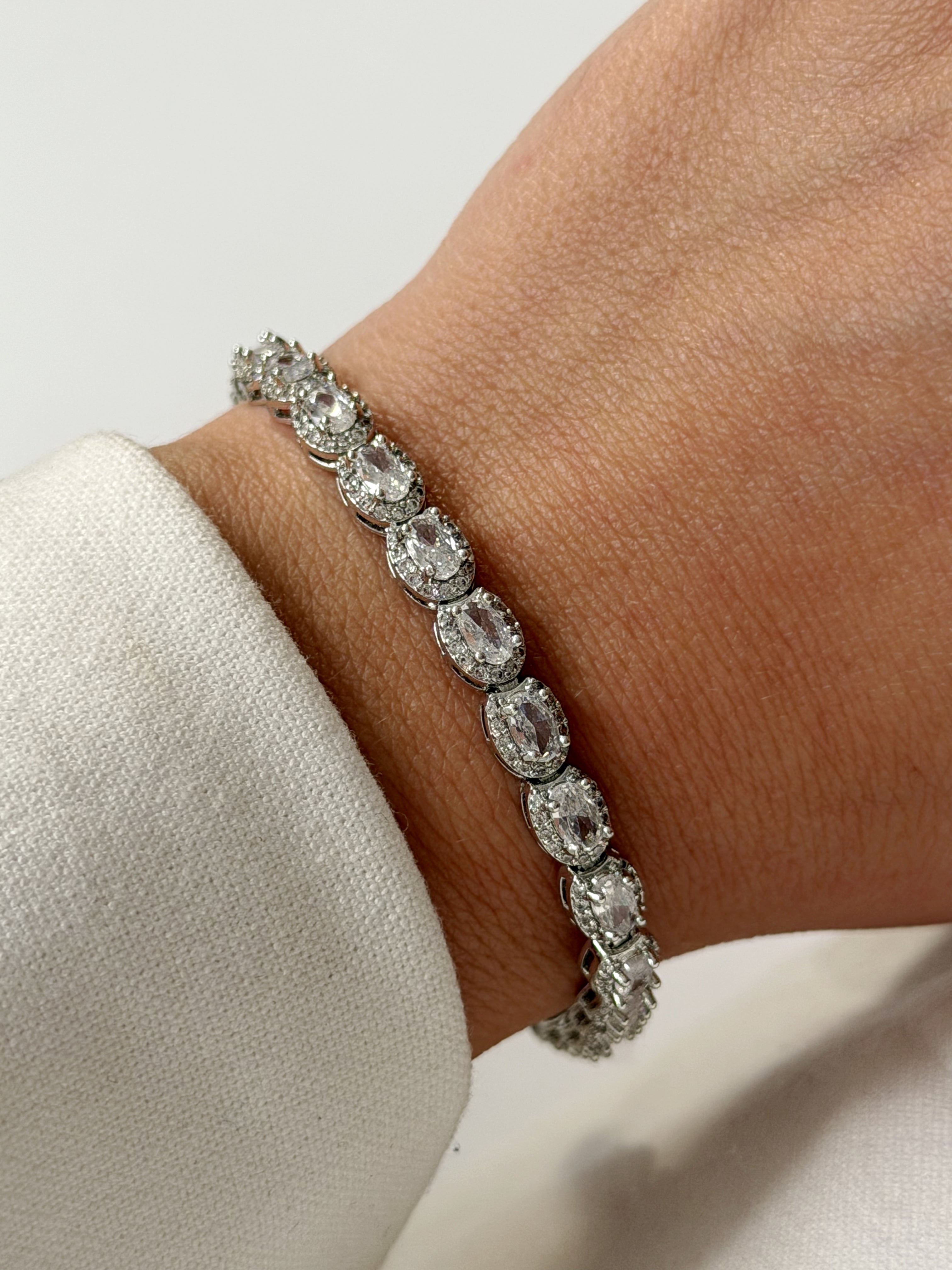 Silver Oval Cut Cz Halo Tennis Bracelet wholesale jewelry BRACELETS  Catwalk Jewellery Europe