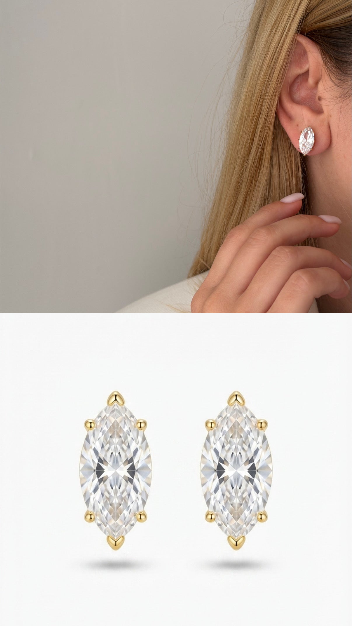 Gold Marquise And Square Cz Stud Earrings wholesale jewelry VIP 14K EARRINGS  Catwalk Jewellery Europe