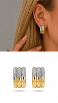 Two Tone Chunky Ribbed Texture Cz Pave Wide Huggie Hoop Statement Earrings wholesale jewelry VIP 14K EARRINGS  Catwalk Jewellery Europe