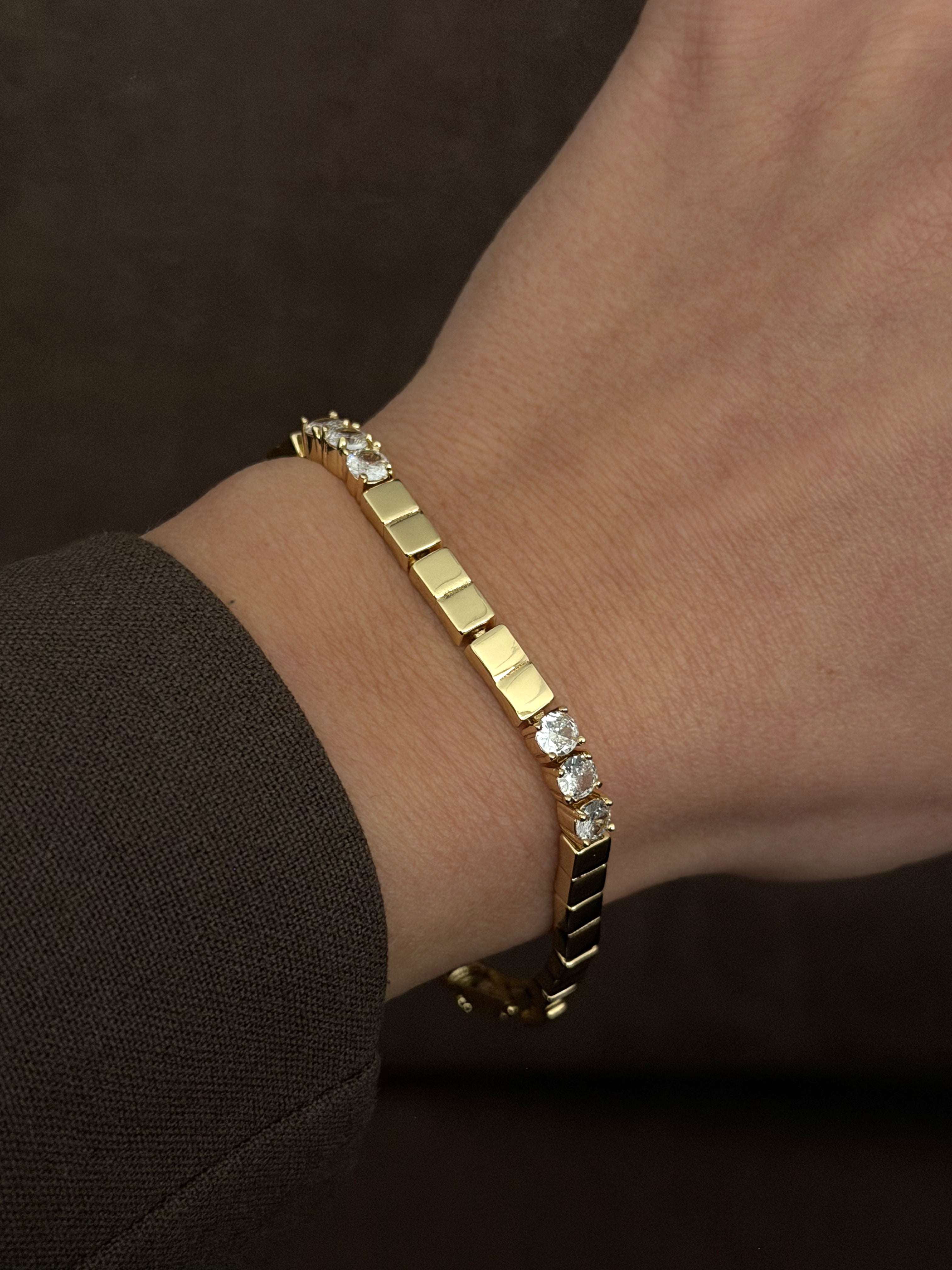 Gold Alternating Bar And Cz Station Bracelet wholesale jewelry BRACELETS  Catwalk Jewellery Europe
