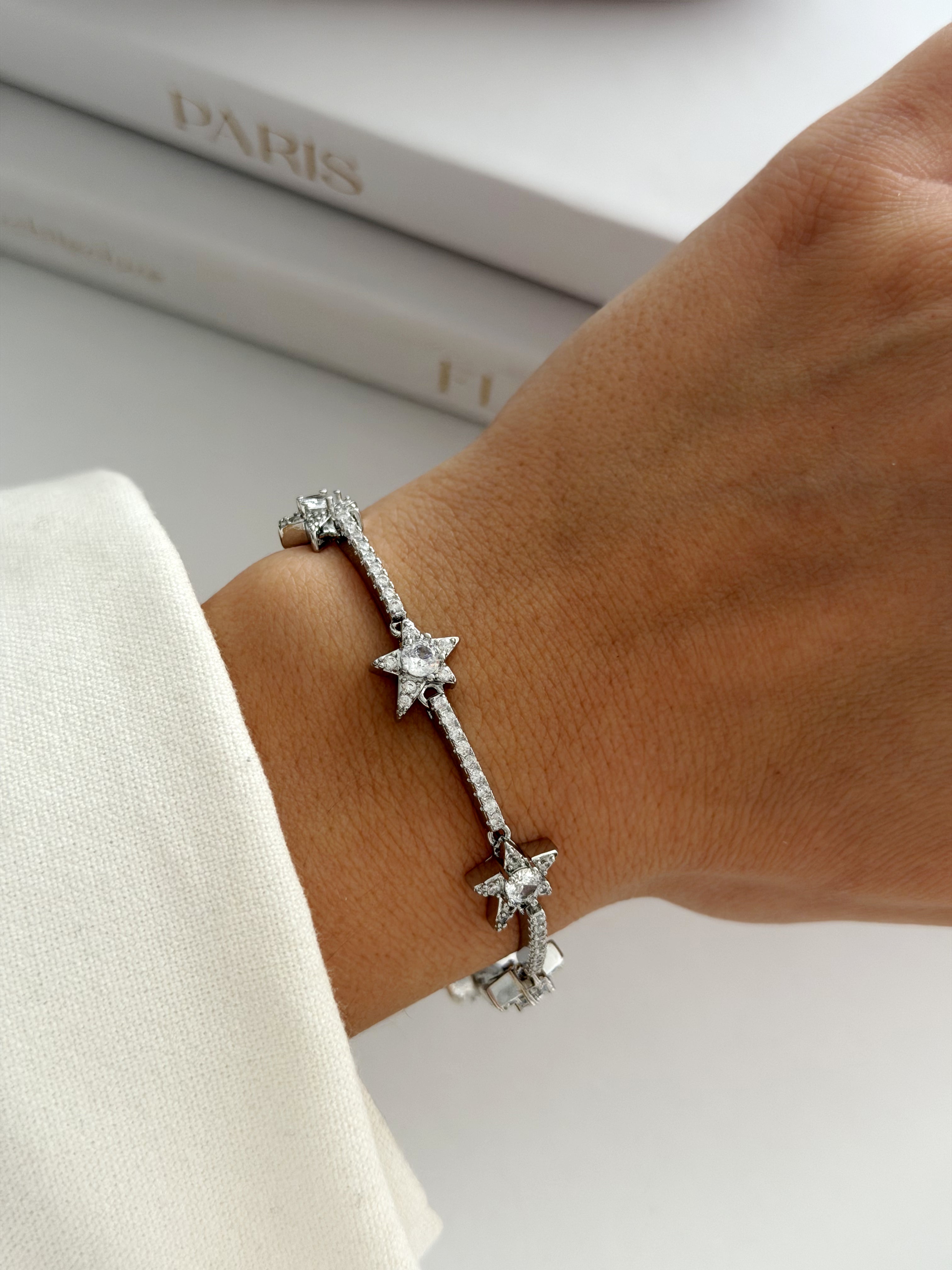 Silver Cz Pave Star Motif Station Bar Bracelet wholesale jewelry BRACELETS  Catwalk Jewellery Europe