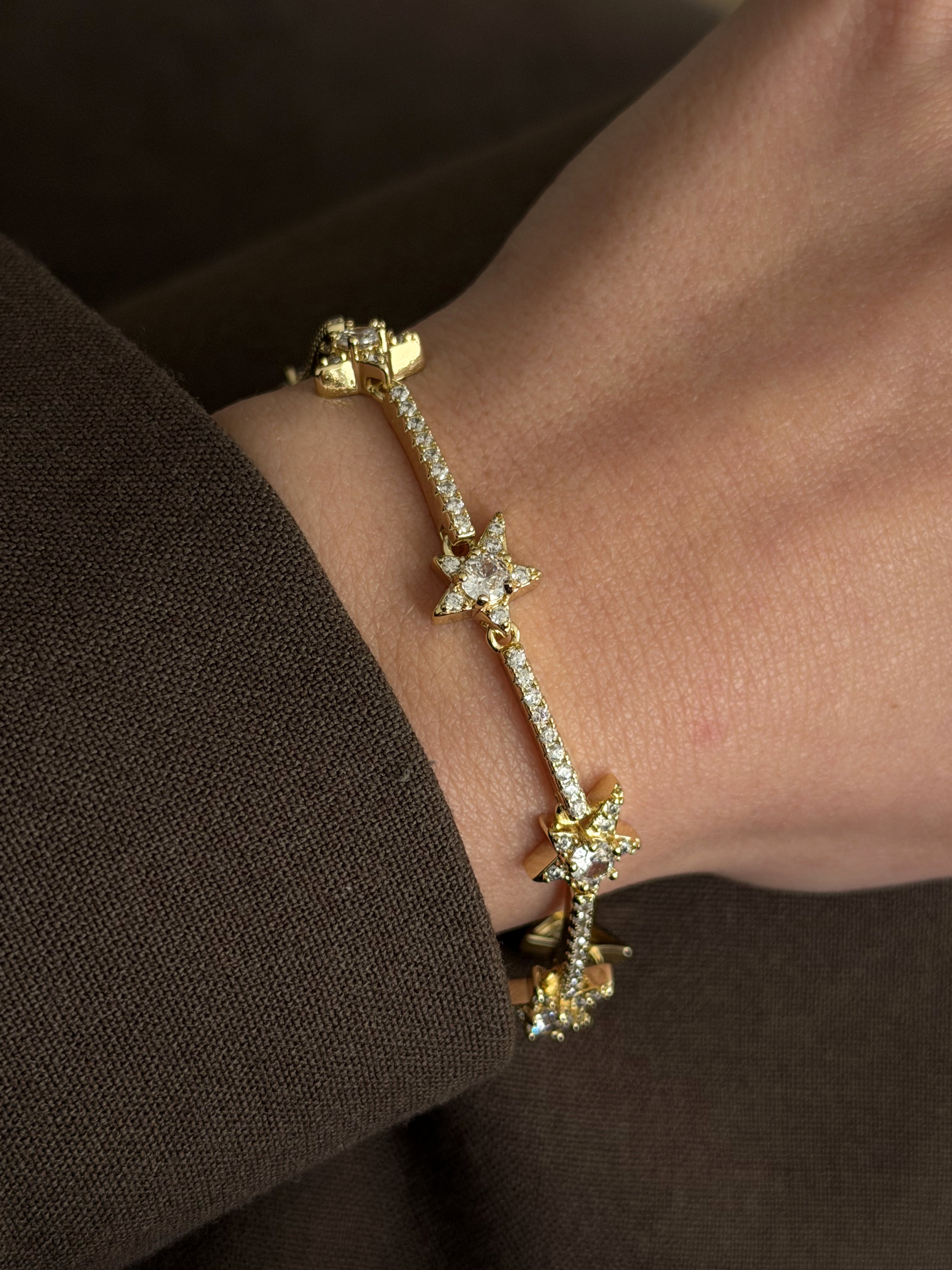 Gold Cz Pave Star Link Tennis Bracelet wholesale jewelry BRACELETS  Catwalk Jewellery Europe