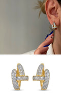 Gold Cz Pave Nail Motif Interlocking Chunky Huggie Hoop Edgy Statement Earrings wholesale jewelry VIP 14K EARRINGS  Catwalk Jewellery Europe