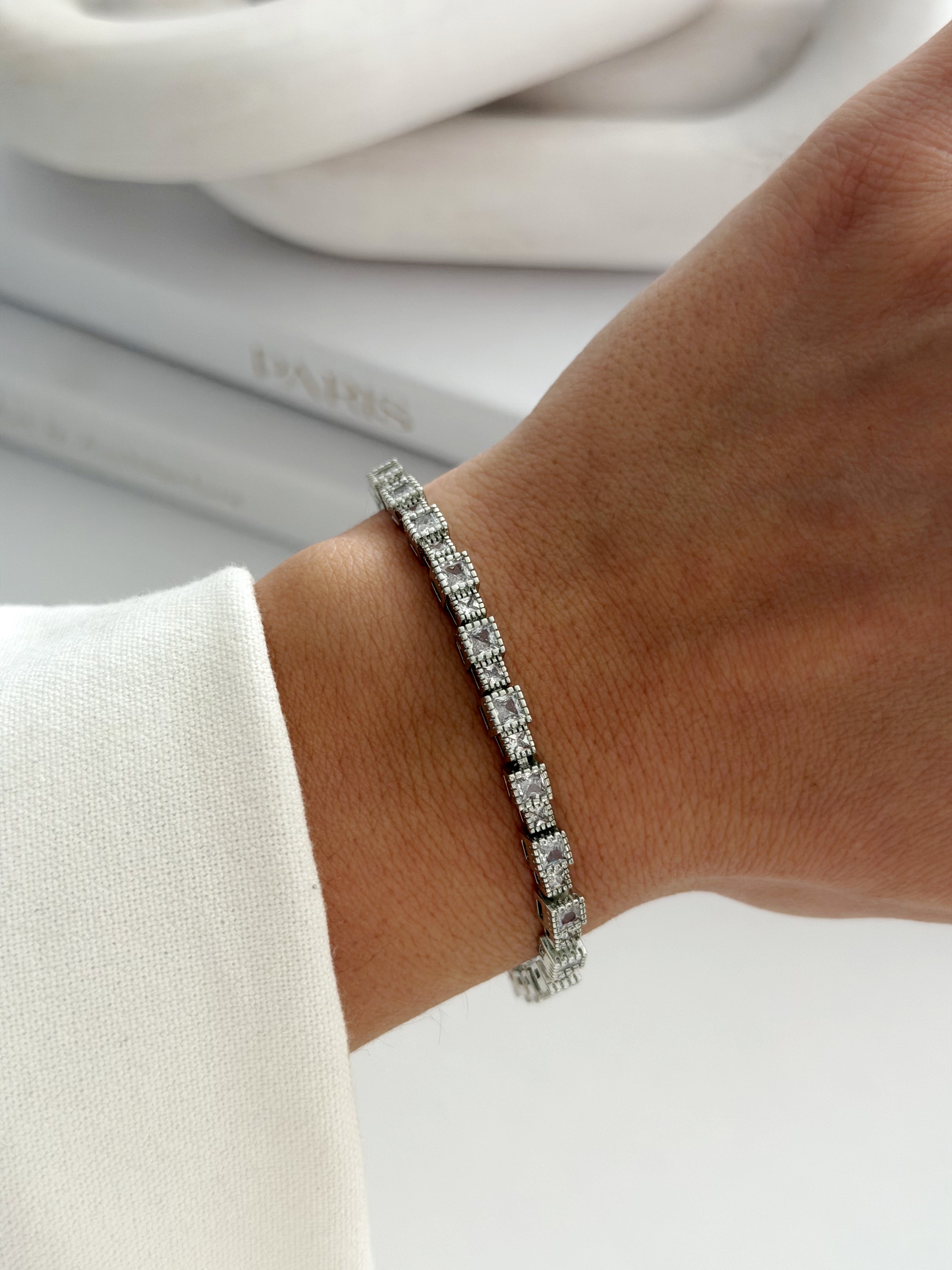 Silver Square Cut Cz Halo Tennis Bracelet wholesale jewelry BRACELETS  Catwalk Jewellery Europe