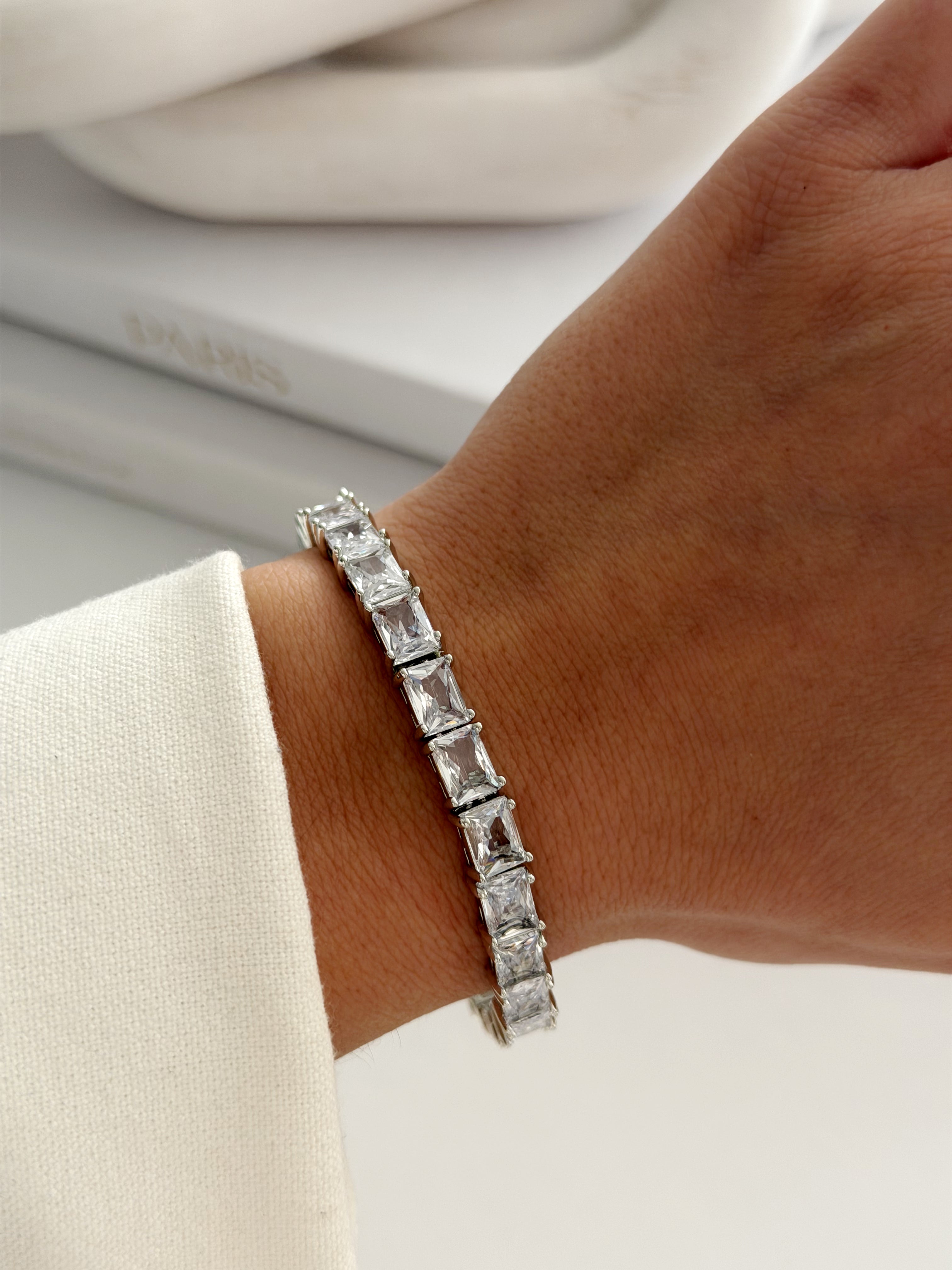 Silver Emerald Cut Cz Tennis Bracelet wholesale jewelry BRACELETS  Catwalk Jewellery Europe