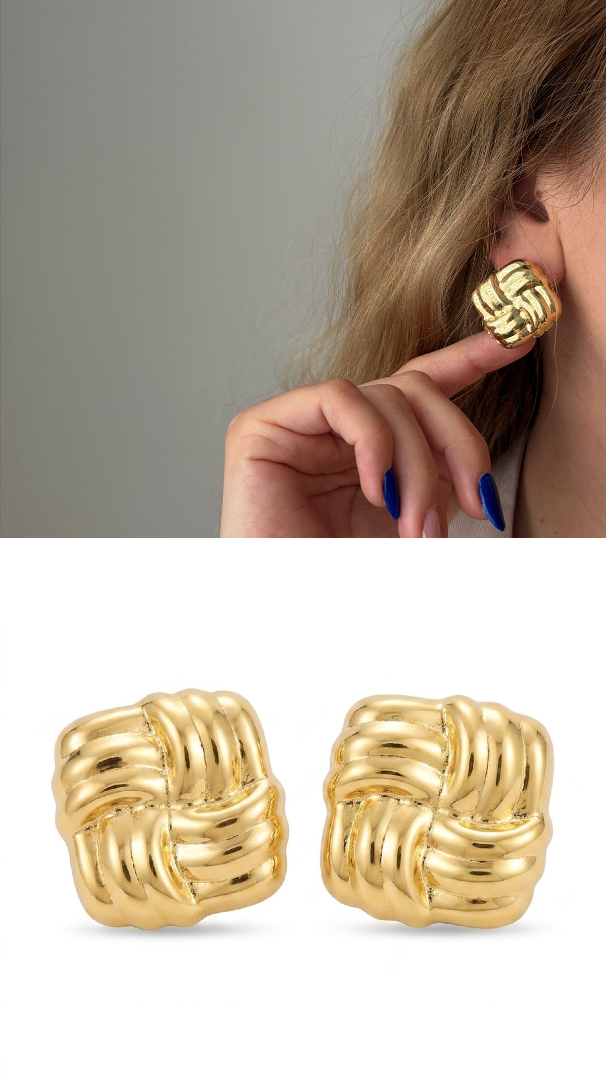 Gold Chunky Woven Knot Square Stud Earrings wholesale jewelry VIP 14K EARRINGS  Catwalk Jewellery Europe