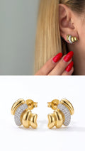 Gold Chunky Ribbed Cz Pave C Hoop Stud Earrings wholesale jewelry VIP 14K EARRINGS  Catwalk Jewellery Europe
