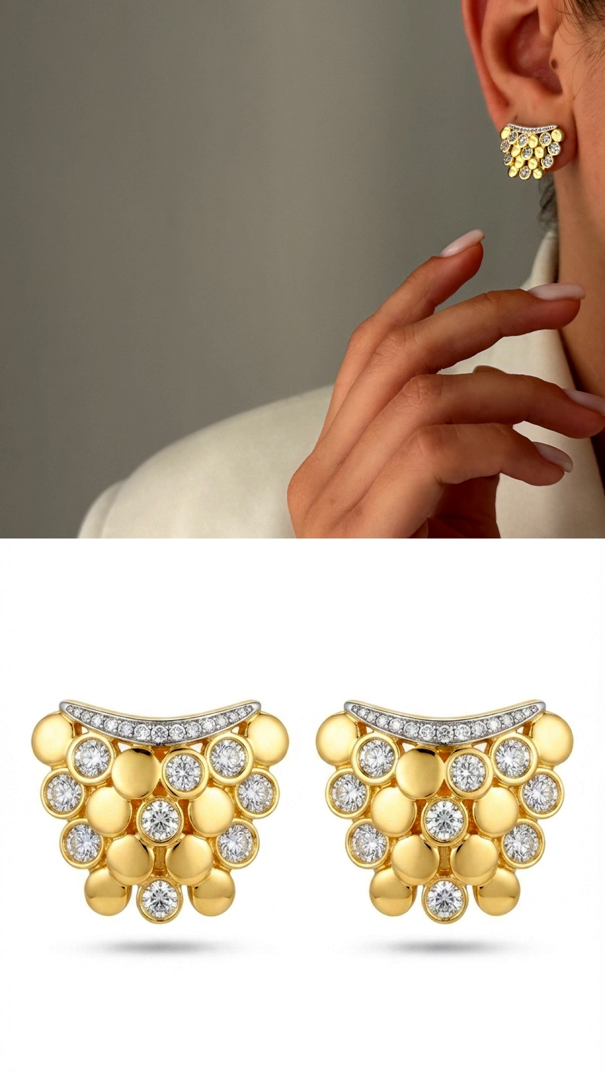 Gold Cz Pave Beaded Honeycomb Stud Earrings wholesale jewelry VIP 14K EARRINGS  Catwalk Jewellery Europe