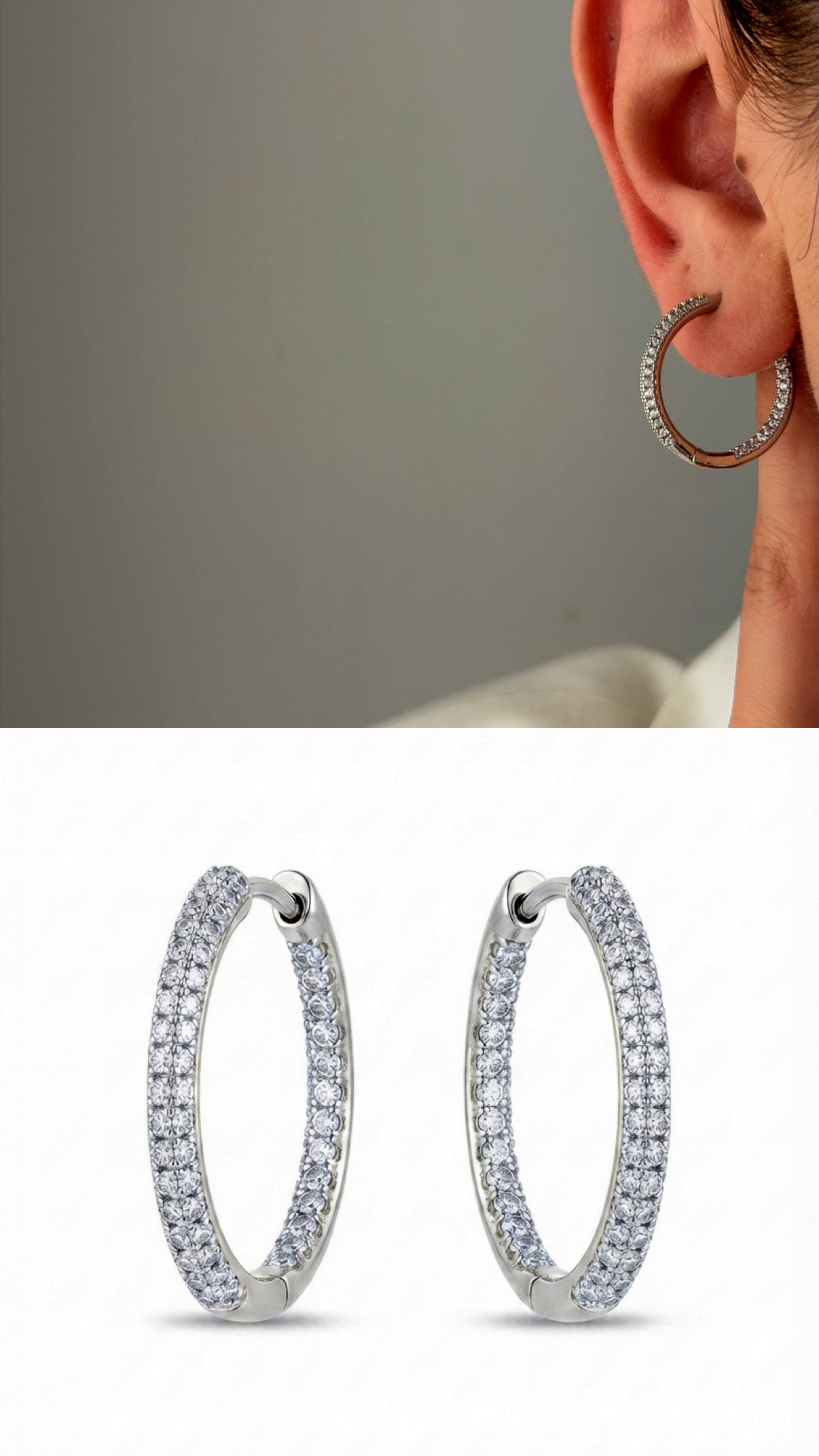Silver Cz Pave Classic Slim Hoop Earrings wholesale jewelry VIP 14K EARRINGS  Catwalk Jewellery Europe
