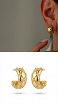 Gold Cz Accent Quilted Texture C Hoop Stud Earrings wholesale jewelry VIP 14K EARRINGS  Catwalk Jewellery Europe