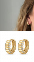 Gold Ribbed Notched Cz Accent Huggie Hoop Earrings wholesale jewelry VIP 14K EARRINGS  Catwalk Jewellery Europe