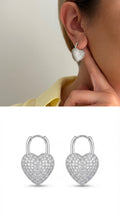 Silver Cz Pave Heart Padlock Huggie Hoop Statement Earrings wholesale jewelry VIP 14K EARRINGS  Catwalk Jewellery Europe