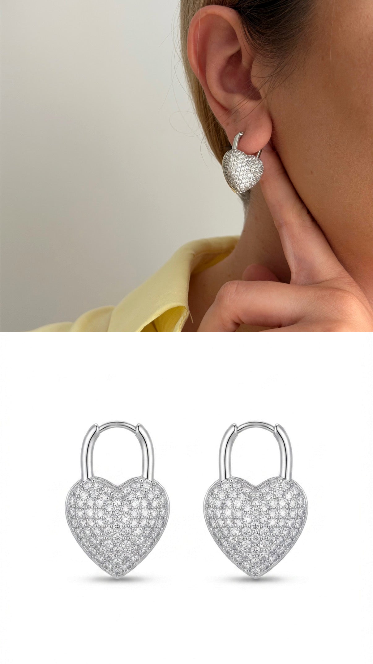 Silver Cz Pave Heart Padlock Huggie Hoop Statement Earrings wholesale jewelry VIP 14K EARRINGS  Catwalk Jewellery Europe