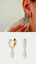 Two Tone Cz Pave Sculptural Teardrop Dangle Huggie Hoop Earrings wholesale jewelry VIP 14K EARRINGS  Catwalk Jewellery Europe