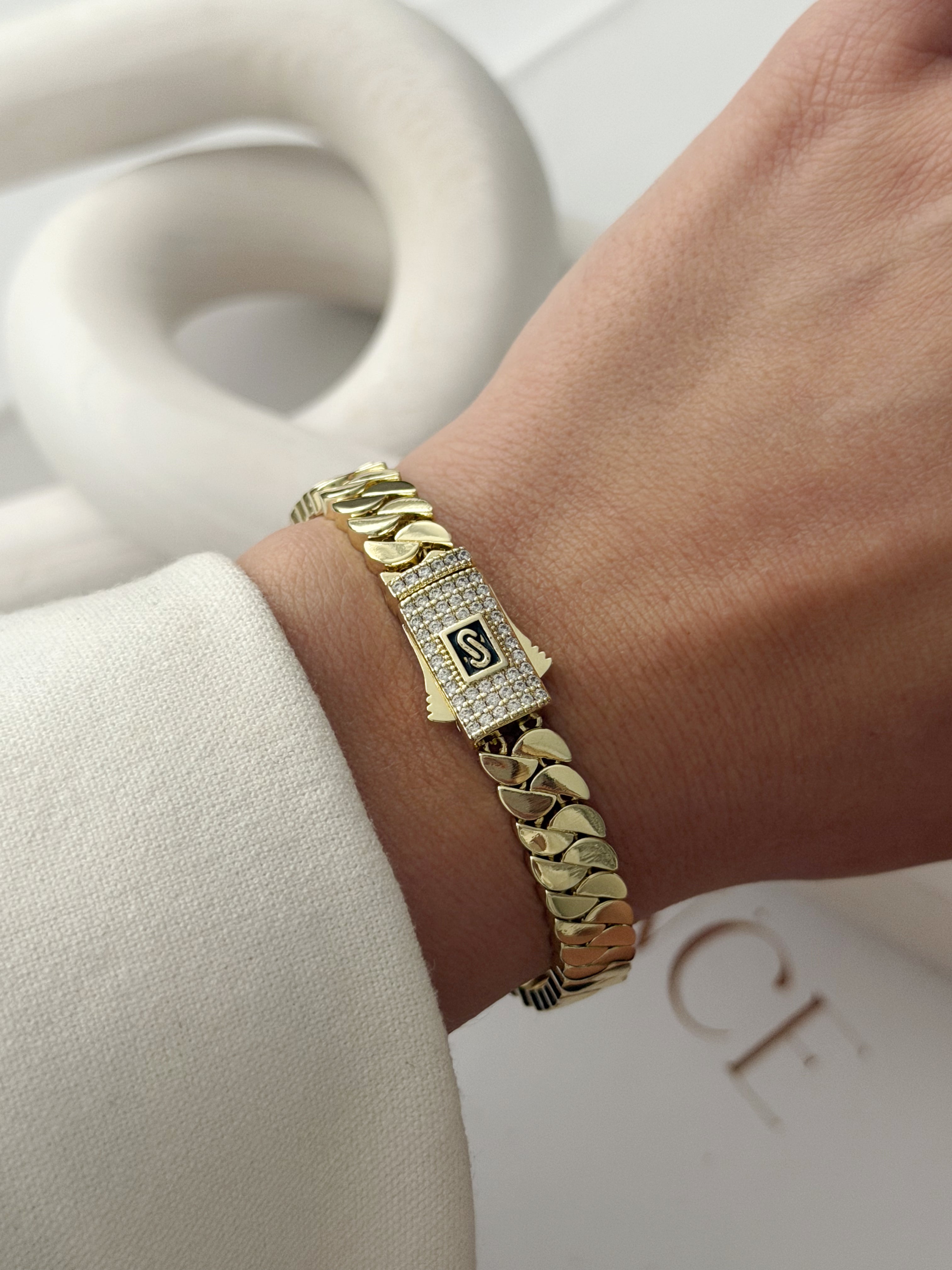 Gold Cz Pave Buckle Clasp Chunky Curb Chain Bracelet wholesale jewelry BRACELETS  Catwalk Jewellery Europe