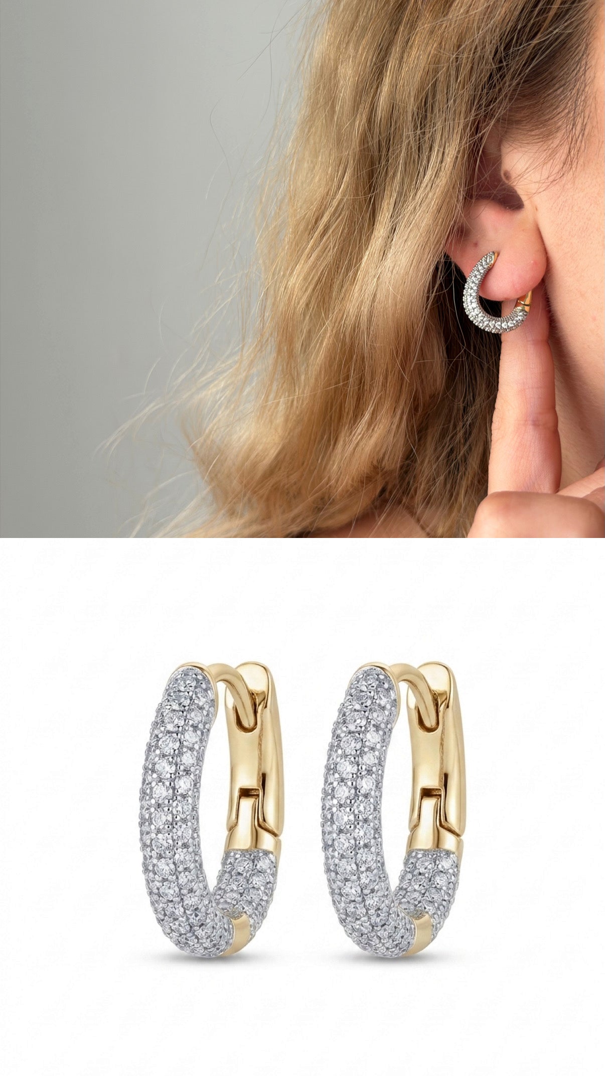 Two Tone Cz Pave Front Huggie Hoop Earrings wholesale jewelry VIP 14K EARRINGS  Catwalk Jewellery Europe