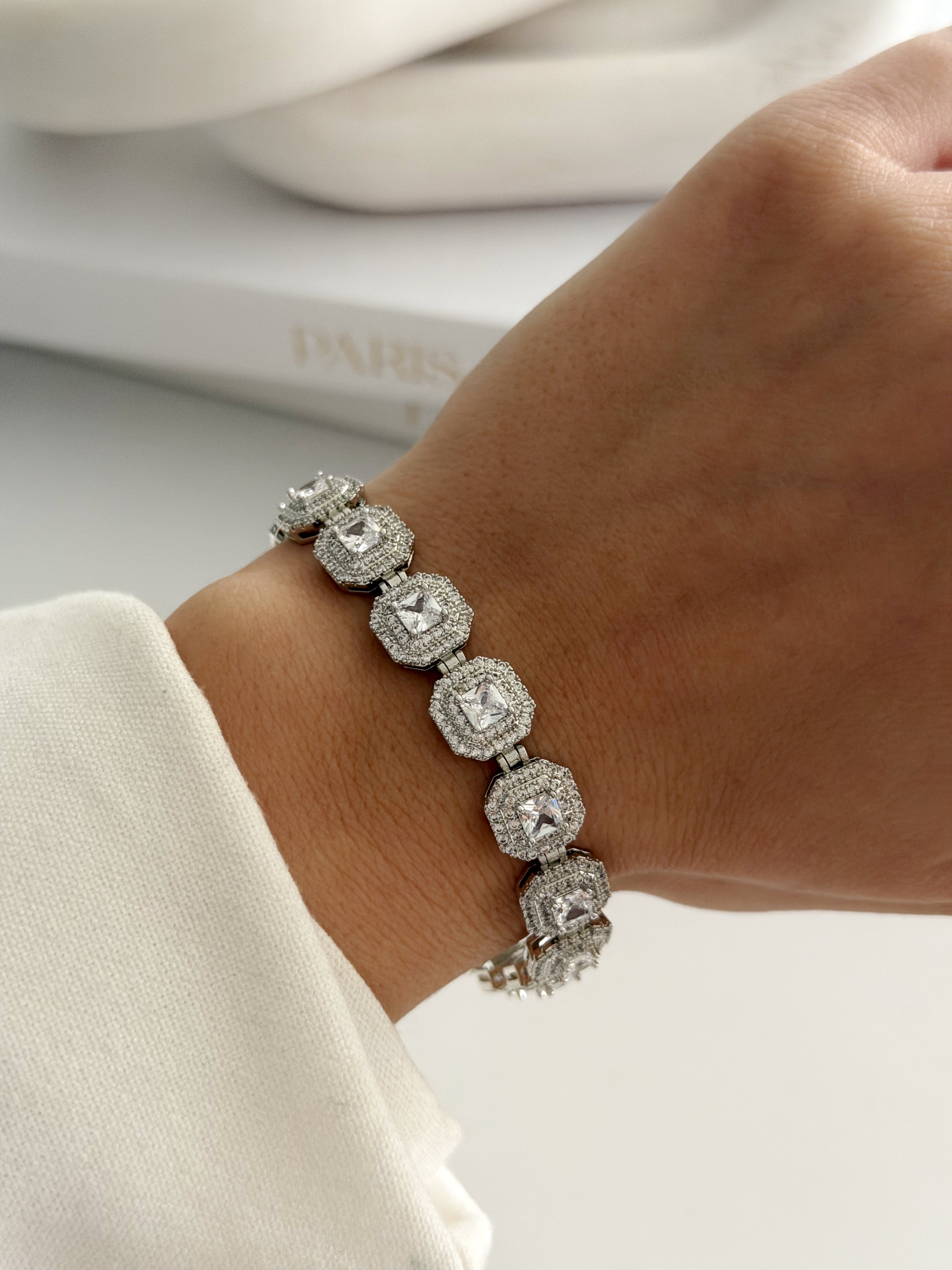 Silver Large Princess Cut Cz Octagonal Halo Link Bracelet wholesale jewelry BRACELETS  Catwalk Jewellery Europe