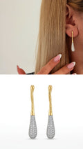 Two Tone Molten Texture Drop Dangle Cz Pave Tip Curated Maximalism Statement Earrings wholesale jewelry VIP 14K EARRINGS  Catwalk Jewellery Europe