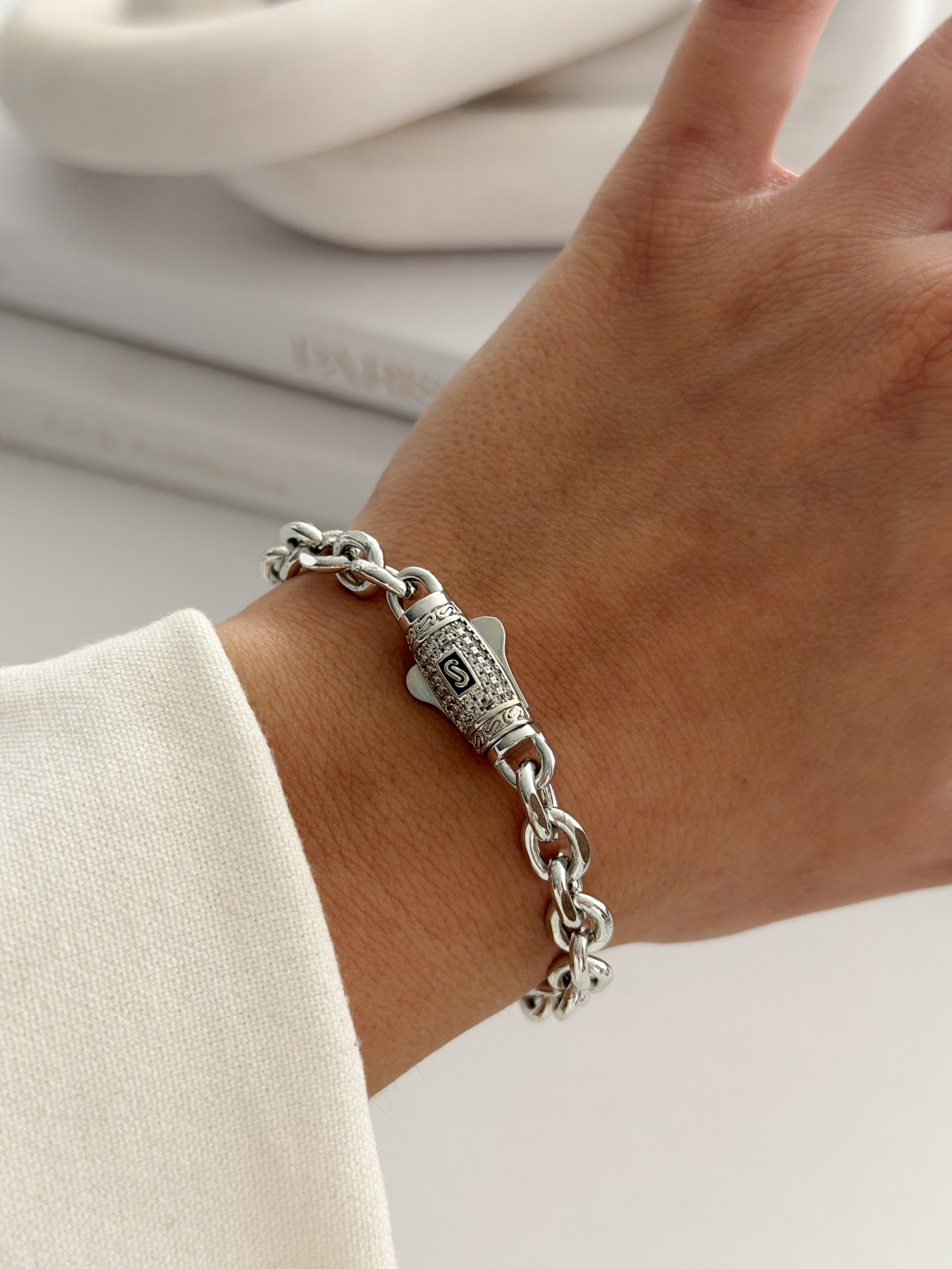 Silver Cz Pave Buckle Clasp Chunky Cable Chain Bracelet wholesale jewelry BRACELETS  Catwalk Jewellery Europe