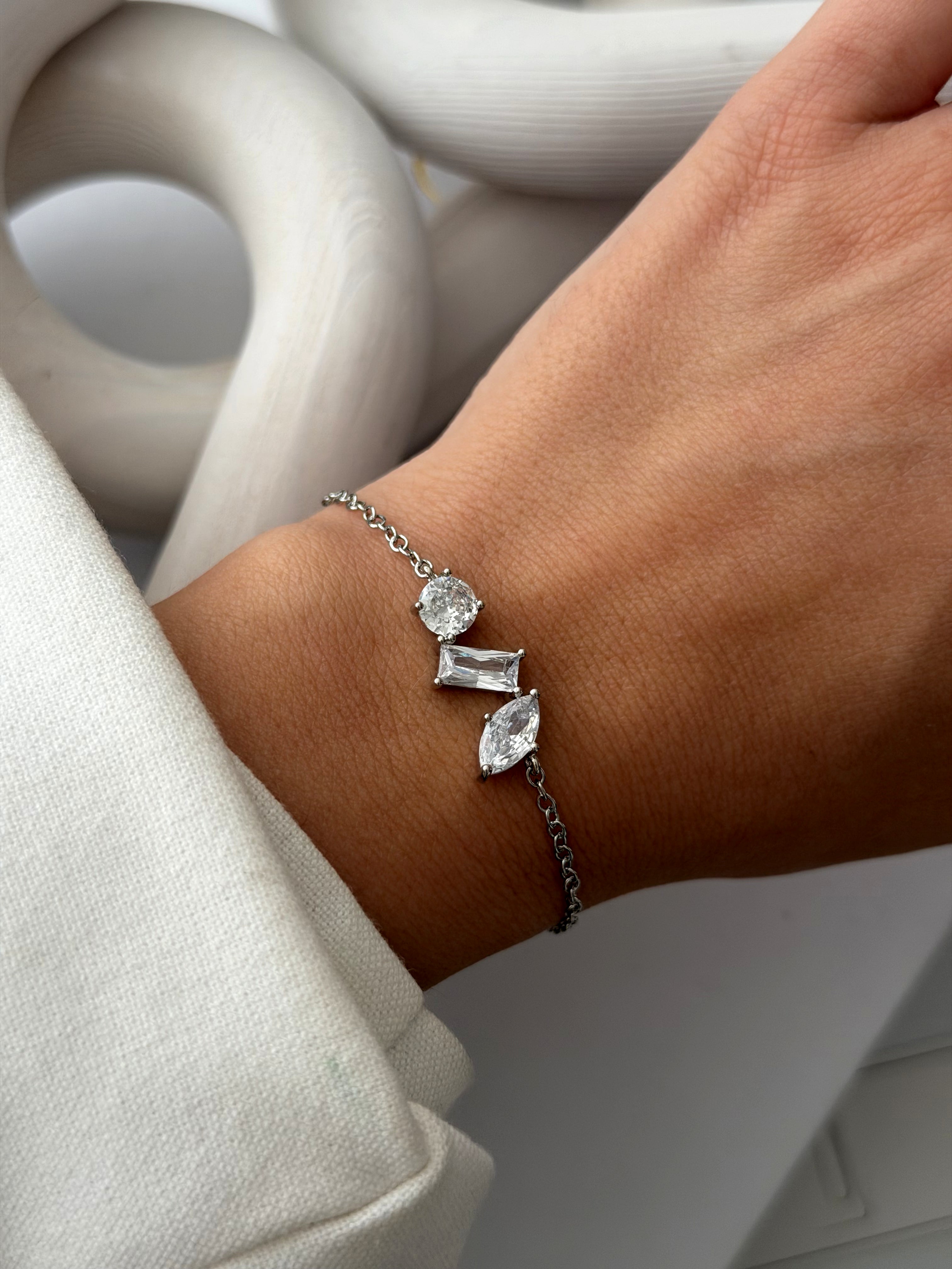 Silver Mixed Cut Cz Cluster Station Chain Bracelet wholesale jewelry BRACELETS  Catwalk Jewellery Europe