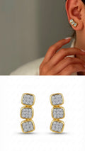 Two Tone Cz Pave Triple Cushion Square Stud Earrings wholesale jewelry VIP 14K EARRINGS  Catwalk Jewellery Europe