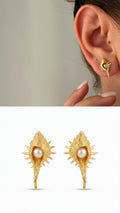 Gold Textured Spiked Conch Shell Pearl Stud Earrings wholesale jewelry VIP 14K EARRINGS  Catwalk Jewellery Europe