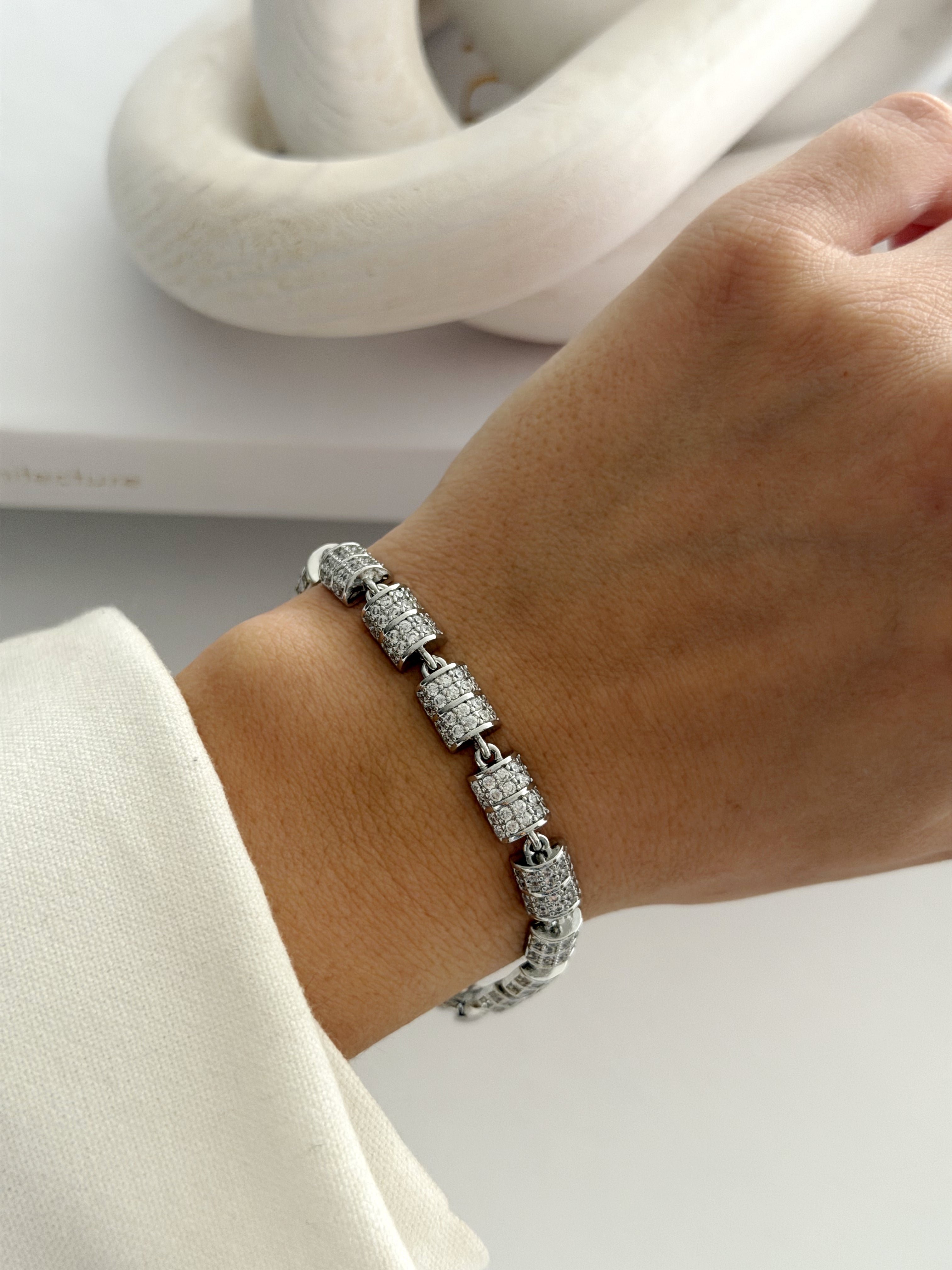 Silver Cz Pave Cylindrical Bar Link Bracelet wholesale jewelry BRACELETS  Catwalk Jewellery Europe