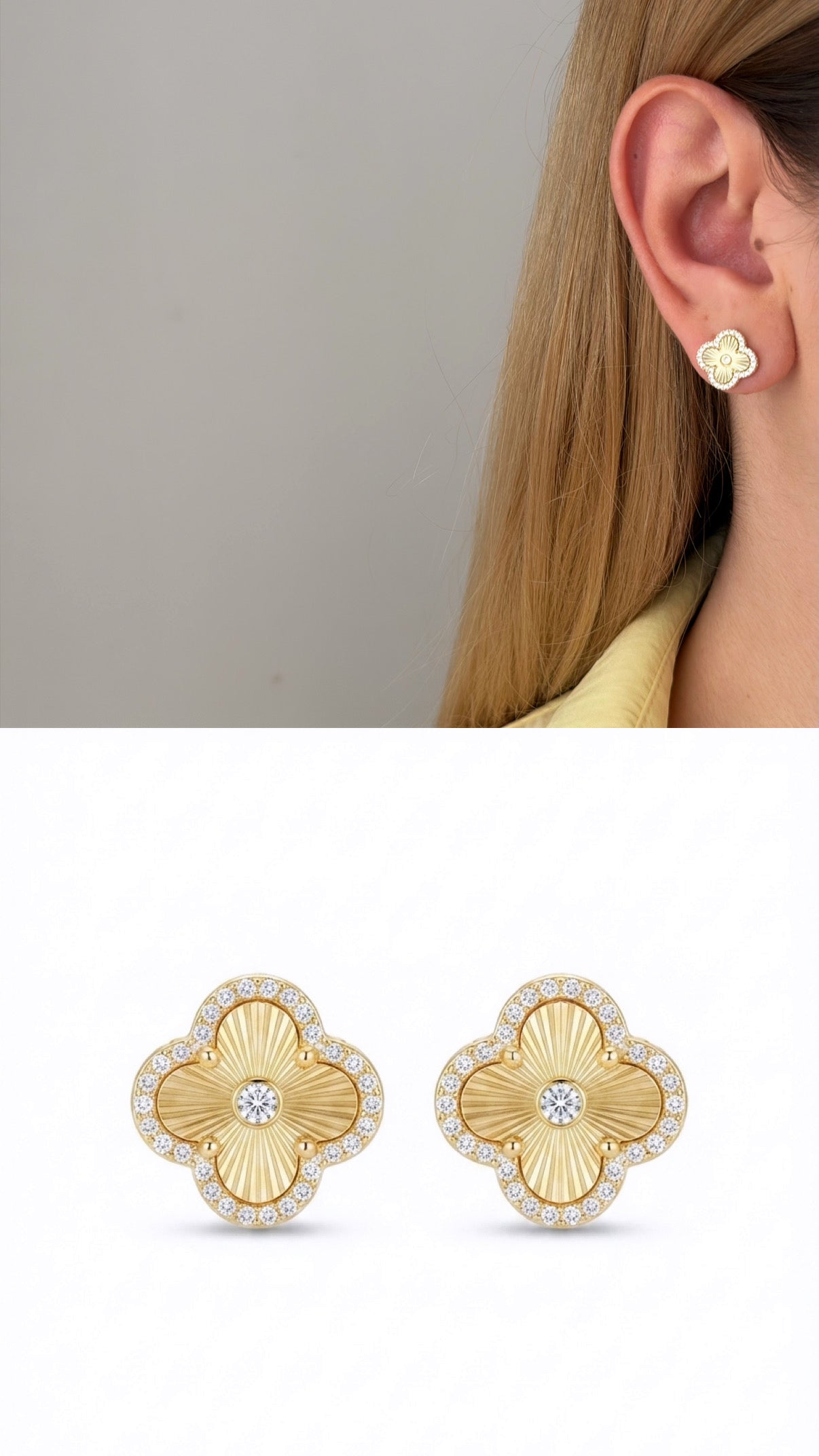 Gold Cz Pave Sunburst Clover Stud Earrings wholesale jewelry VIP 14K EARRINGS  Catwalk Jewellery Europe