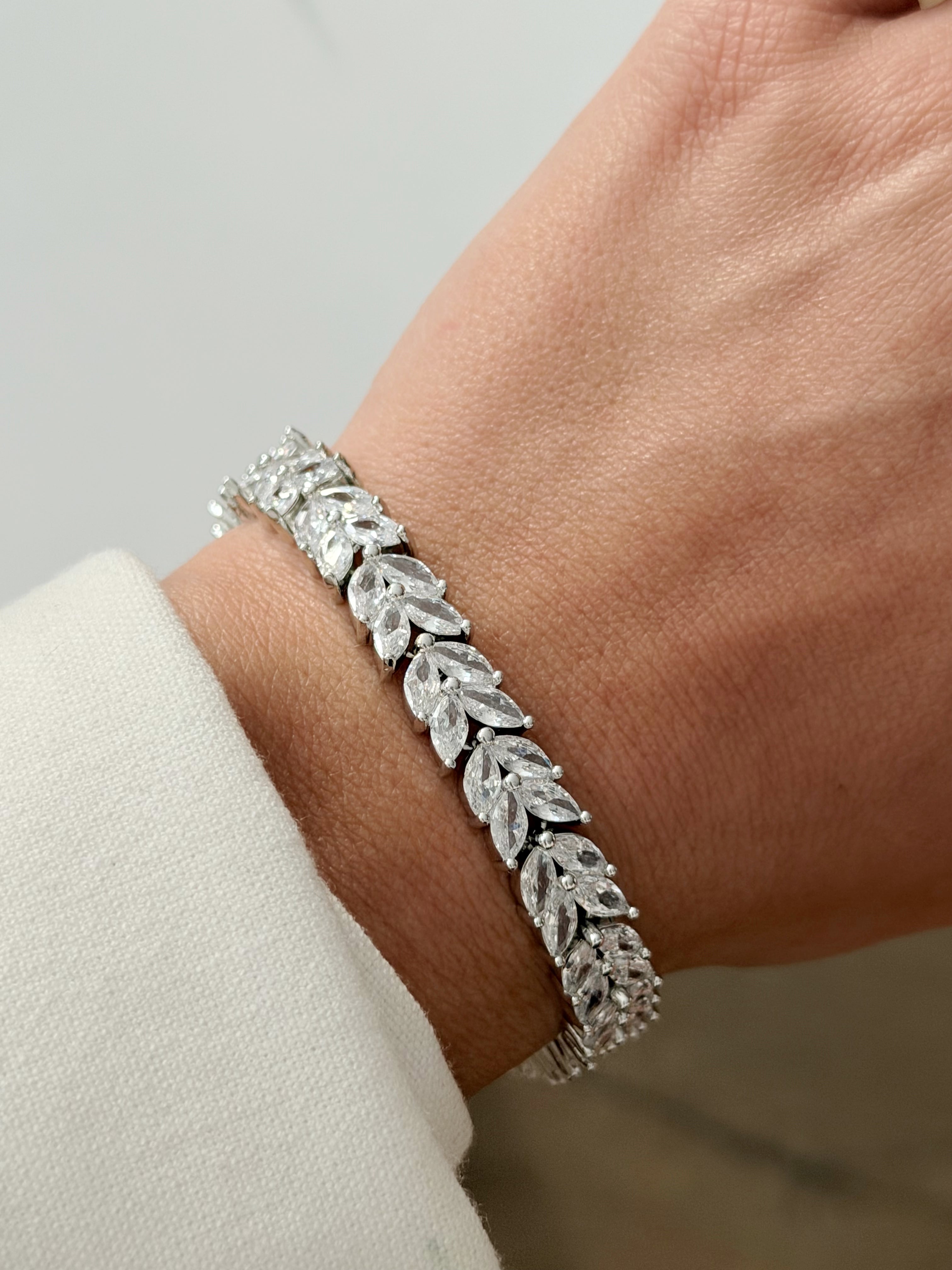 Silver Marquise Cut Cz Leaf Motif Tennis Bracelet wholesale jewelry BRACELETS  Catwalk Jewellery Europe