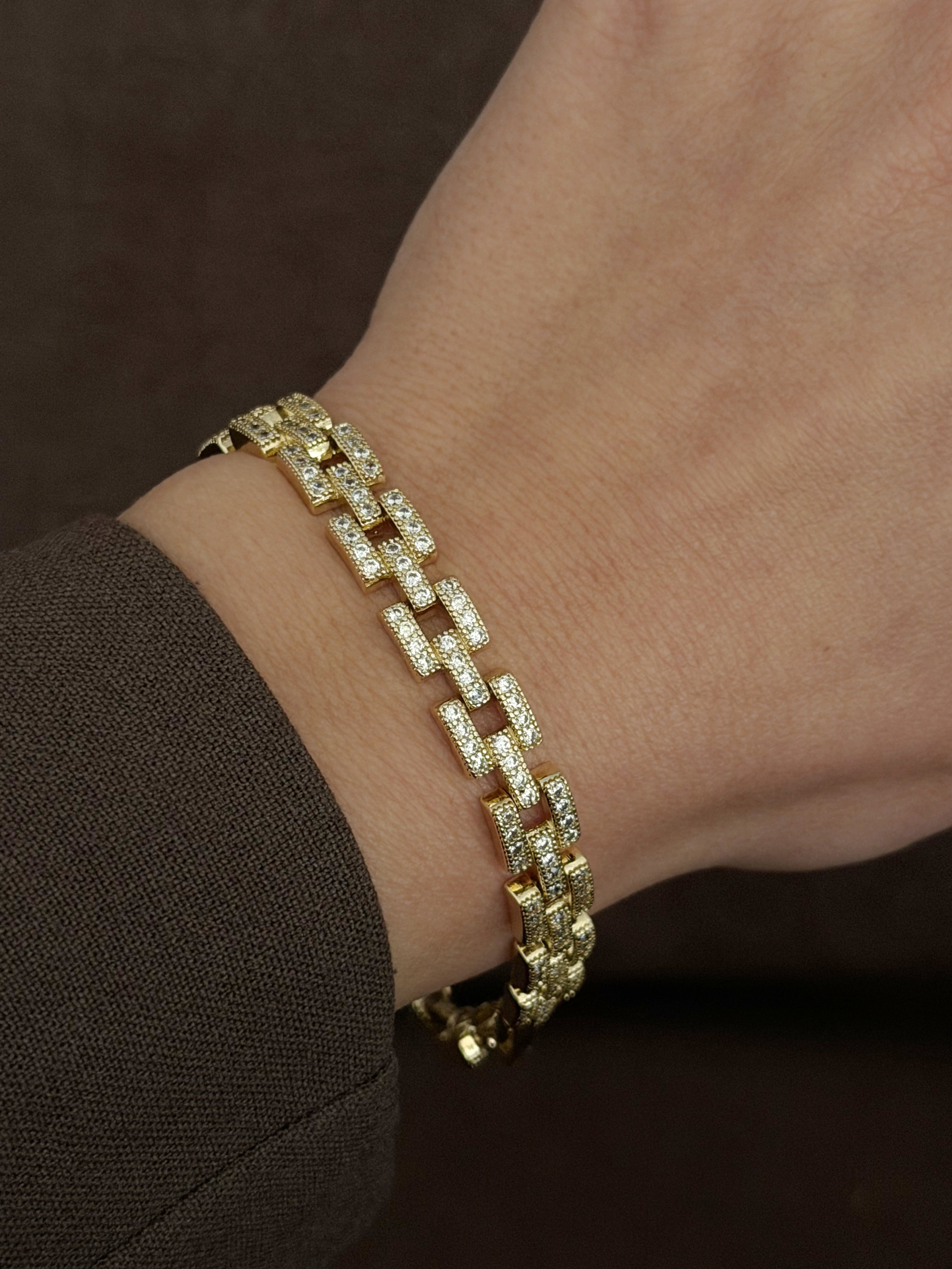 Gold Cz Pave Brick Link Bracelet wholesale jewelry BRACELETS  Catwalk Jewellery Europe