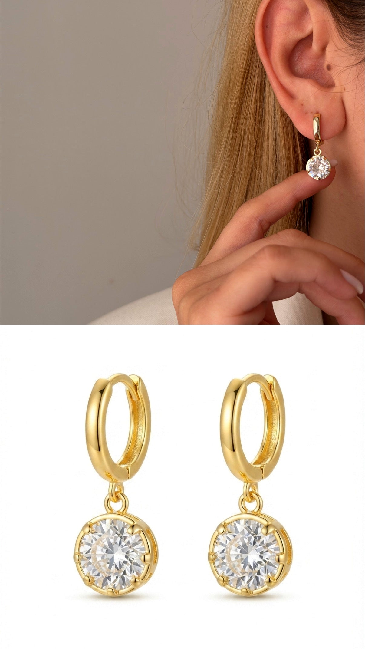 Gold Round Cz Dangle Huggie Hoop Earrings wholesale jewelry VIP 14K EARRINGS  Catwalk Jewellery Europe