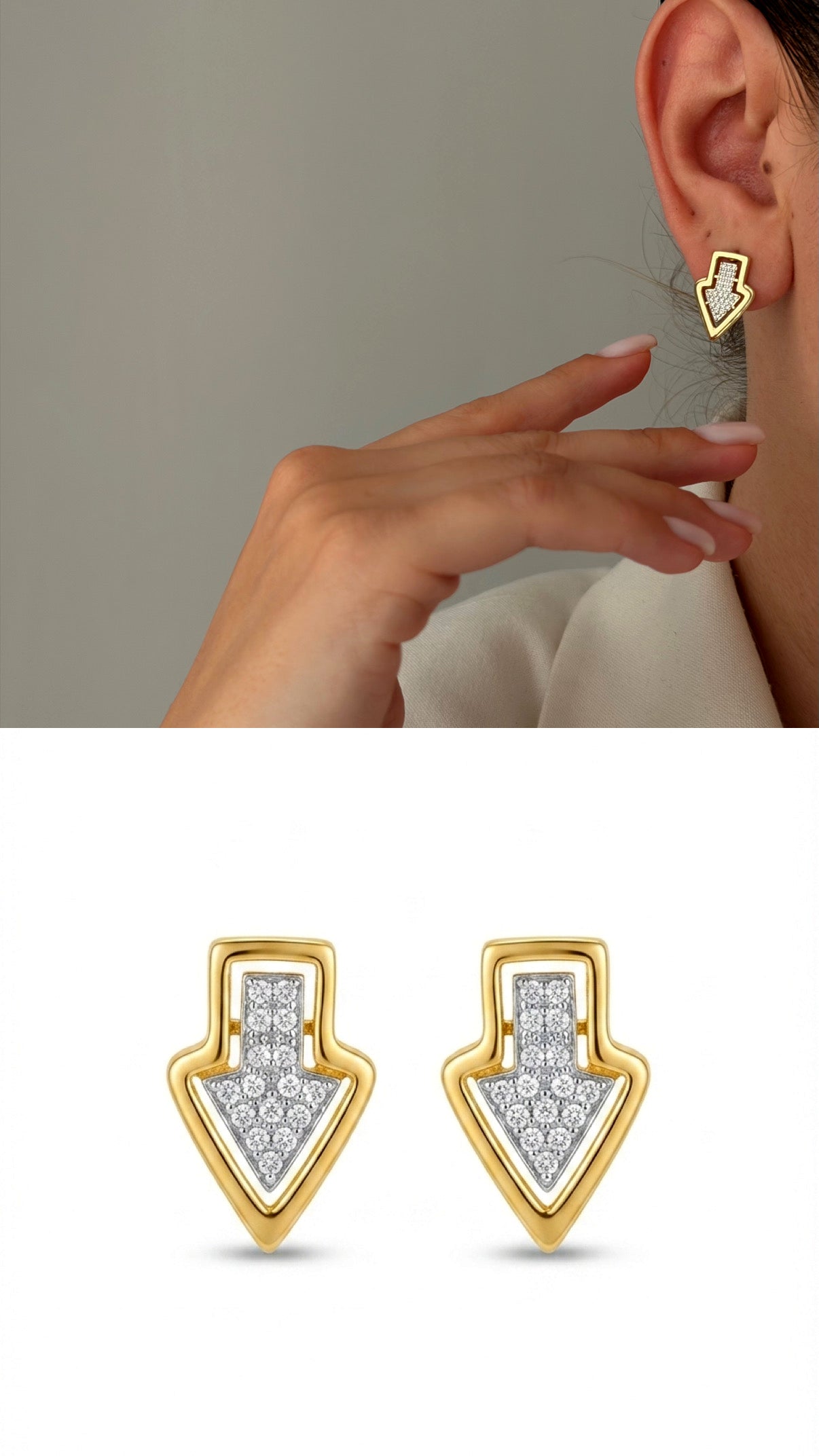 Gold Cz Pave Geometric Arrow Stud Earrings wholesale jewelry VIP 14K EARRINGS  Catwalk Jewellery Europe